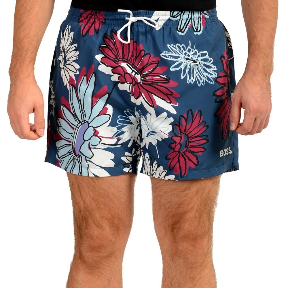 Hugo Boss Men's "Piranha" Floral Print Swim Board Shorts US S IT 48